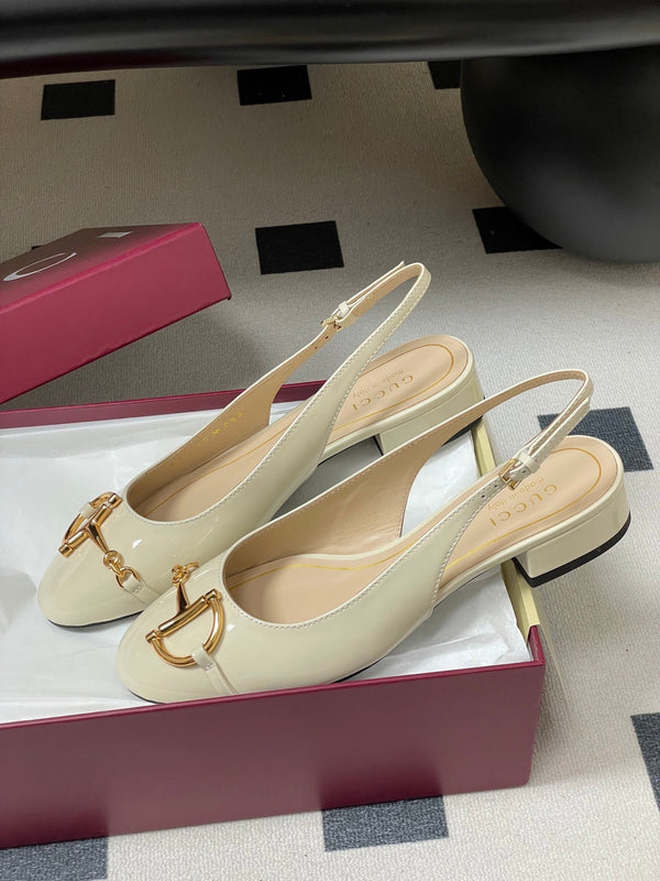 GG 26ss Big D Half HorseBit Mary Jane Cuir verni blanc 593505