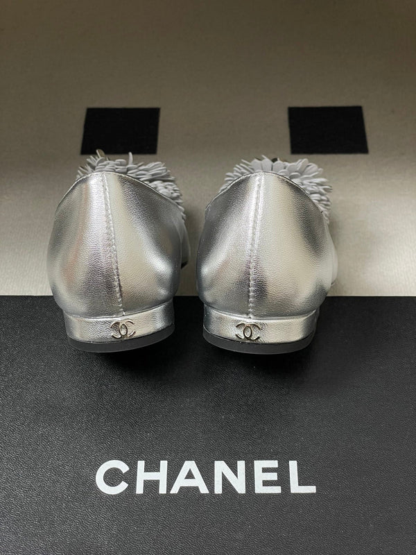 CC 26 Ballerines fleuries en agneau argenté 593166