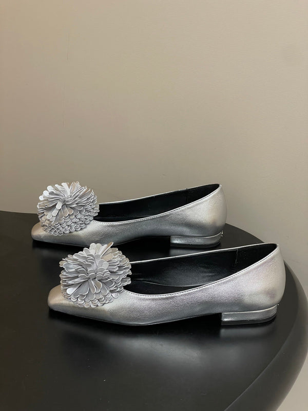 CC 26 Ballerines fleuries en agneau argenté 593166