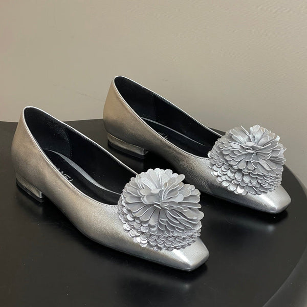 CC 26 Ballerines fleuries en agneau argenté 593166