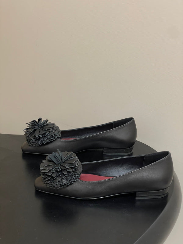 CC 26 Ballerines fleur en cuir d'agneau noir 593168