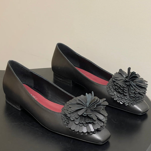 CC 26 Ballerines fleur en cuir d'agneau noir 593168