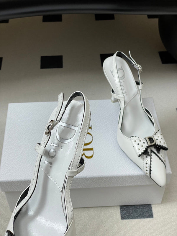 CD 26 D'Trick Slingback Heels 10cm White Bow Detail Sheepskin 632582