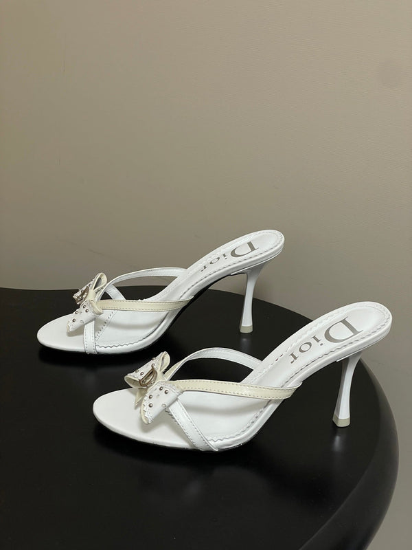 CD 26SS Sandales à talon D'Trick 10 cm Blanc Nœud en peau de mouton 632580