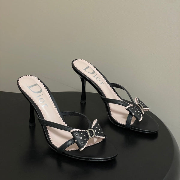 CD 26SS D'Trick Heeled Sandal 10cm Black Bow Detail Sheepskin 632581