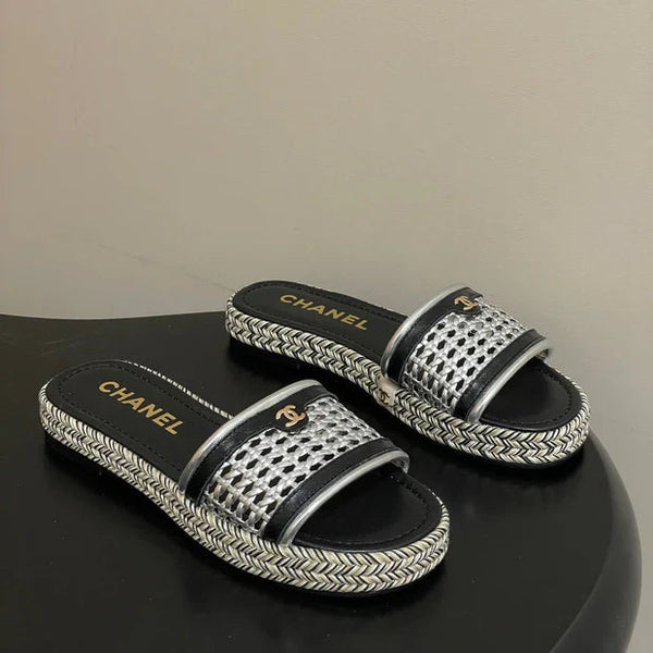Chaussons à plateforme CC 26s en cuir de vachette noir argenté 649460