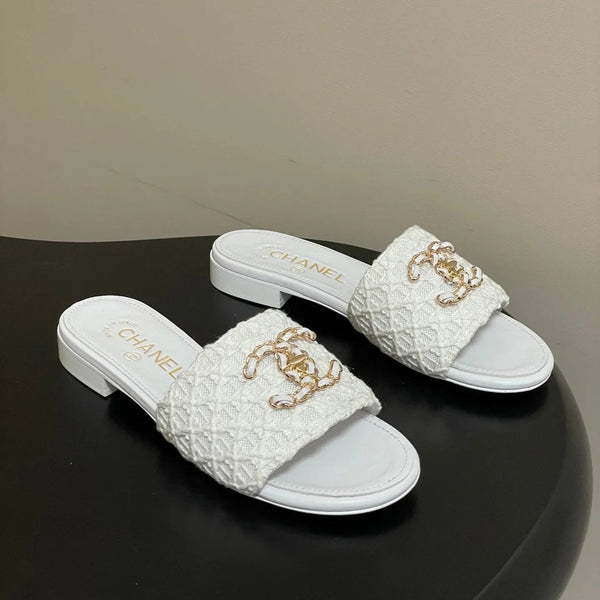 CC 26s Ballerines Plates Tissu Blanc Peau de Mouton 649491