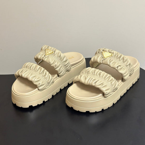 Pra 26s Flatform Slides Beige Matelassé Leather 834768