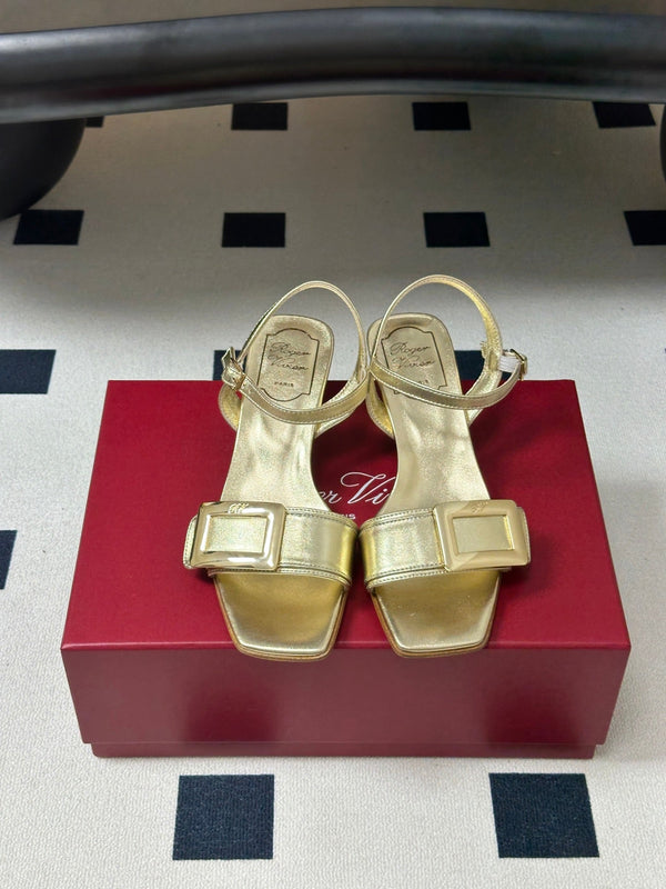 RV Belle Vivier Sandals Gold Patent Leather 835128