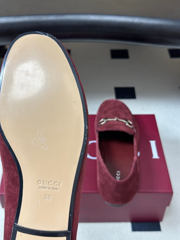 GG 26s Horsebit Loafers Flat Burgundy Suede 952561