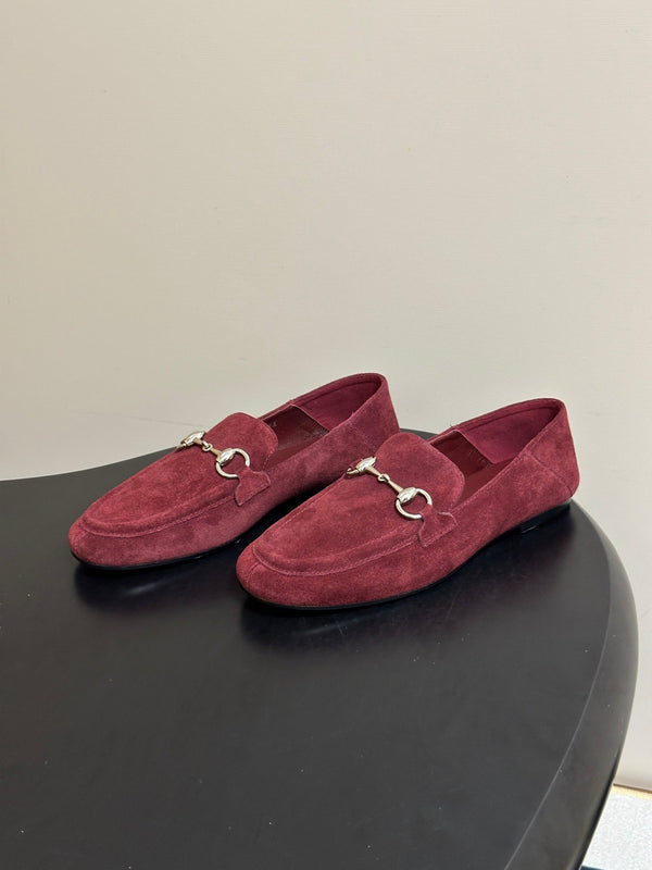 GG 26s Horsebit Loafers Flat Burgundy Suede 952561