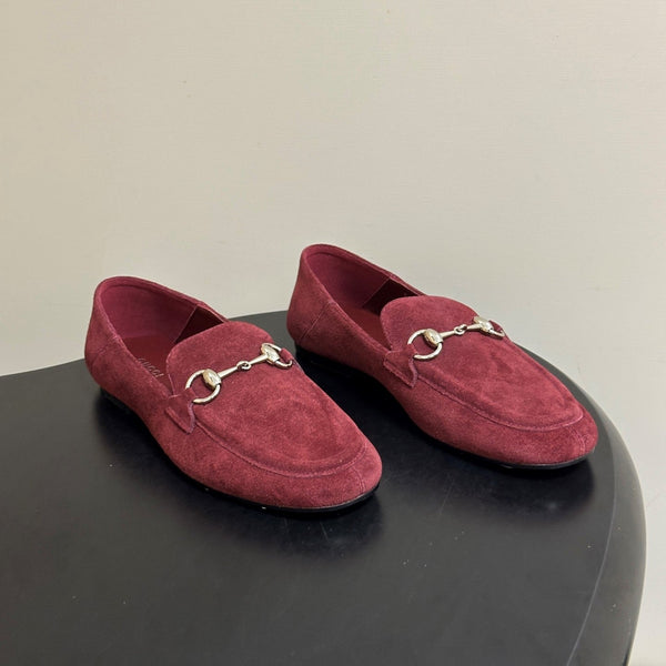 GG 26s Horsebit Loafers Flat Burgundy Suede 952561