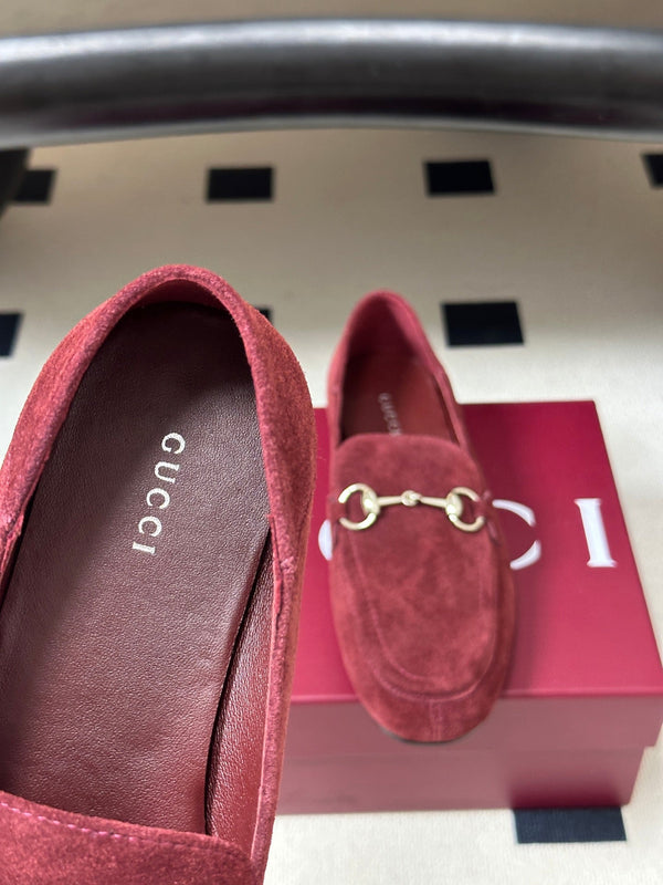 GG 26s Horsebit Loafers Flat Burgundy Suede 952561