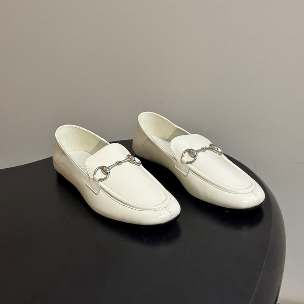 GG 26s Horsebit Loafers Flat White Glossy Leather 952567