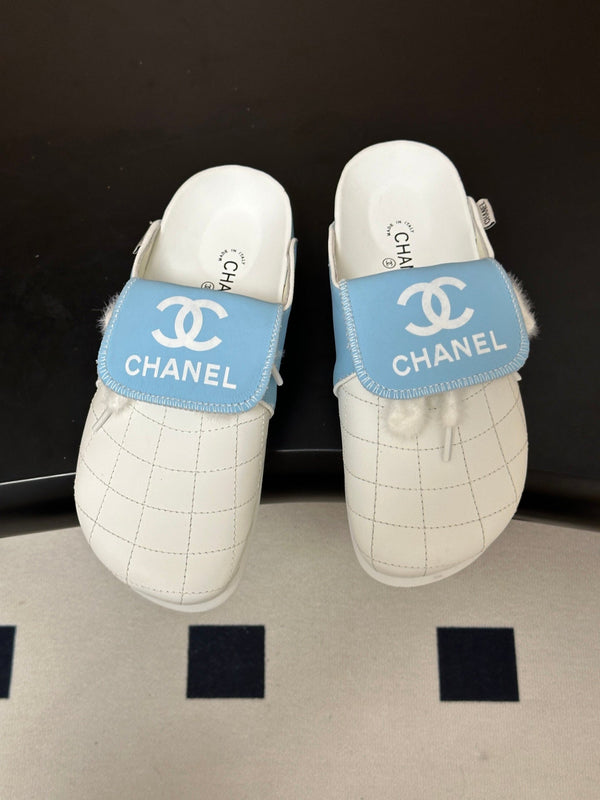 CC 26s Mules Blue White Quilted Leather Shearing 952554