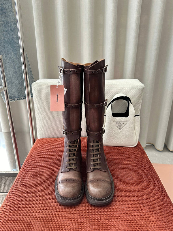 MiuMiu 25 motorcycle boots brown cowhide 521967