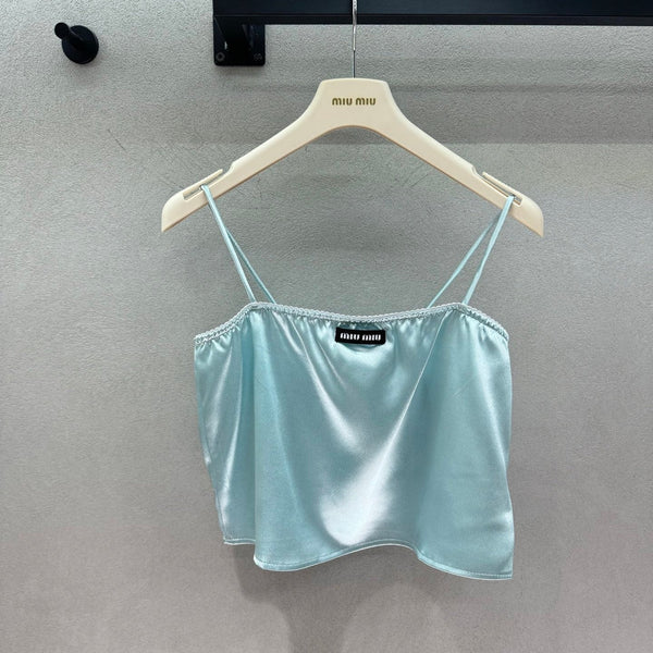 Miu Camisole Top Light Blue Satin 402819