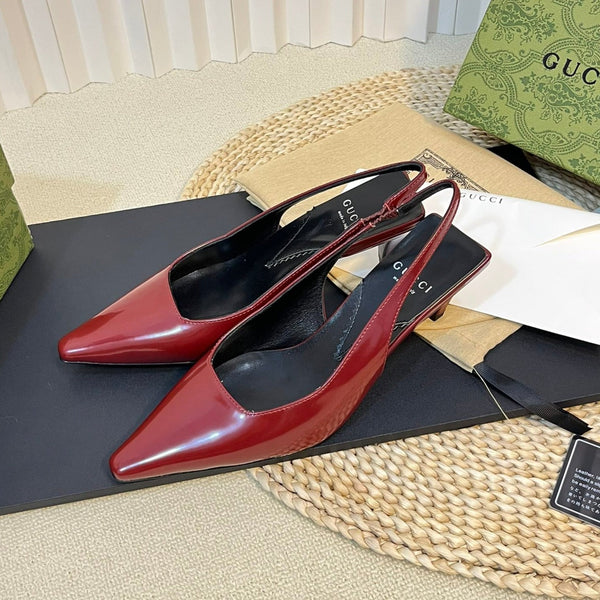 GG Women's G plain leather Logo Slingbacks Currant Red