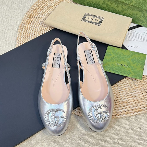 Ballerine slingback in vernice GG Double G Argento