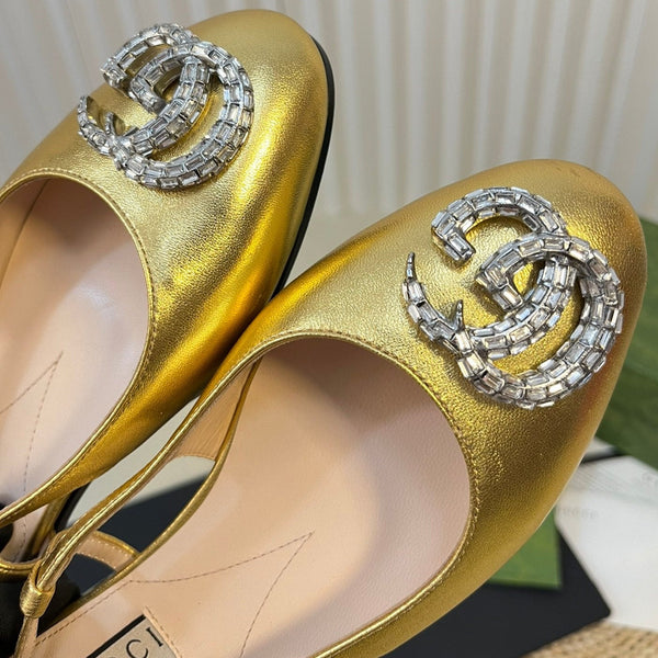 Ballerine slingback in vernice GG Double G Oro