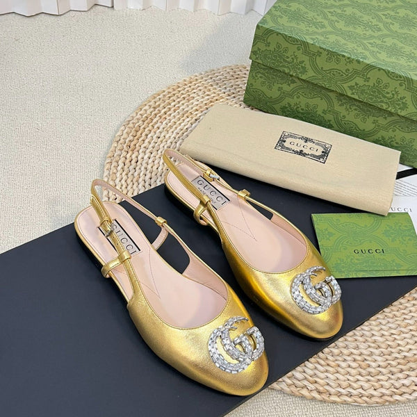 Ballerine slingback in vernice GG Double G Oro