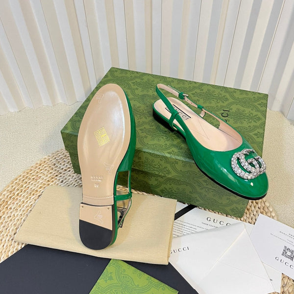 Ballerine slingback in vernice GG Double G Glossy Forest Green