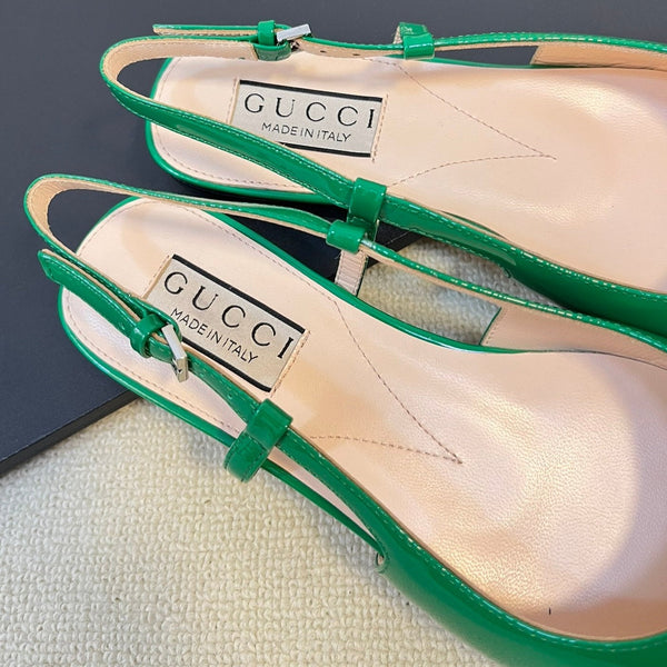 Ballerine slingback in vernice GG Double G Glossy Forest Green