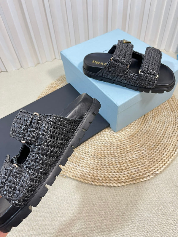 Pra Raffia Cork Slide 40 Nero