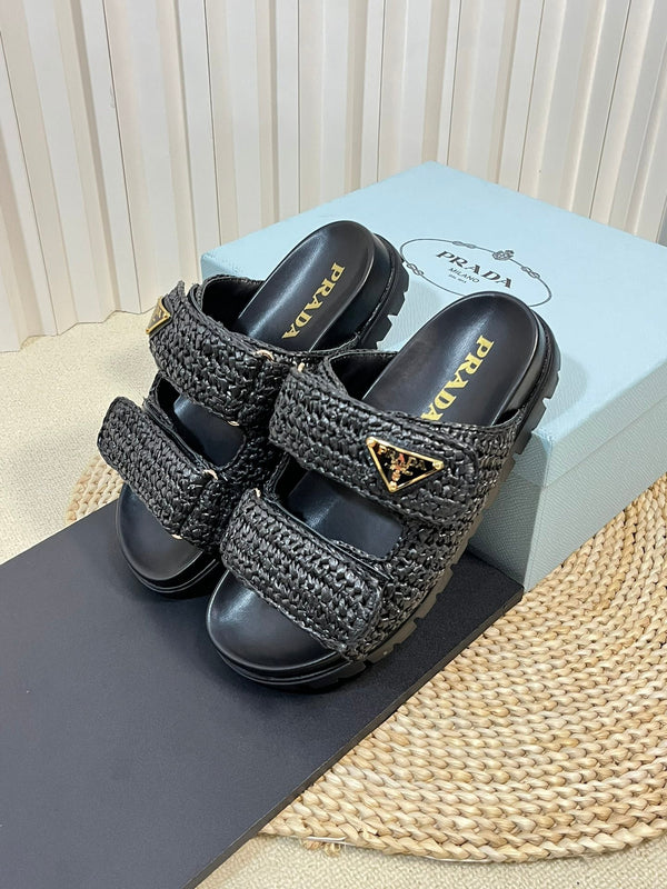 Pra Raffia Cork Slide 40 Nero