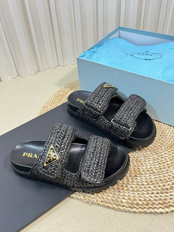 Pra Raffia Cork Slide 40 Nero