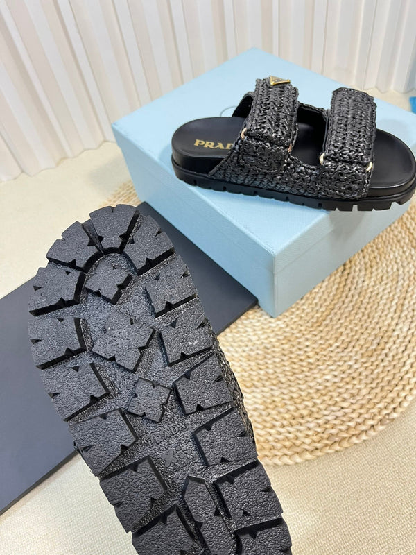 Pra Raffia Cork Slide 40 Nero