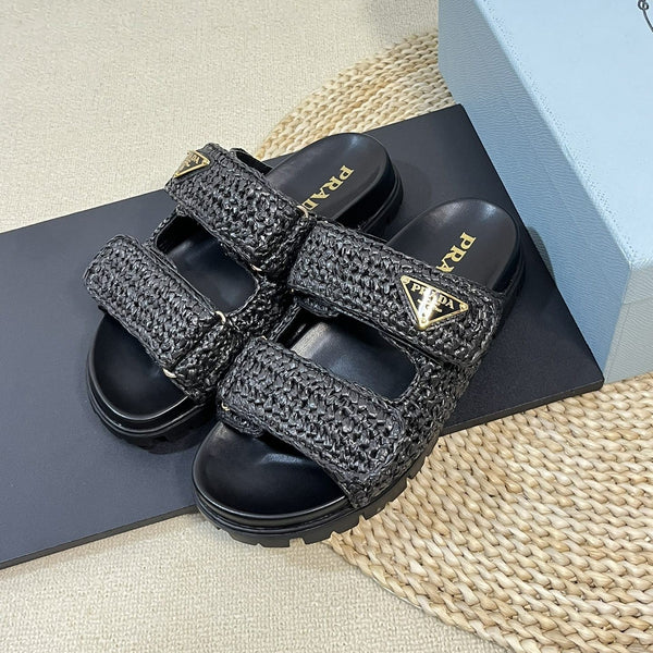 Pra Raffia Cork Slide 40 Nero