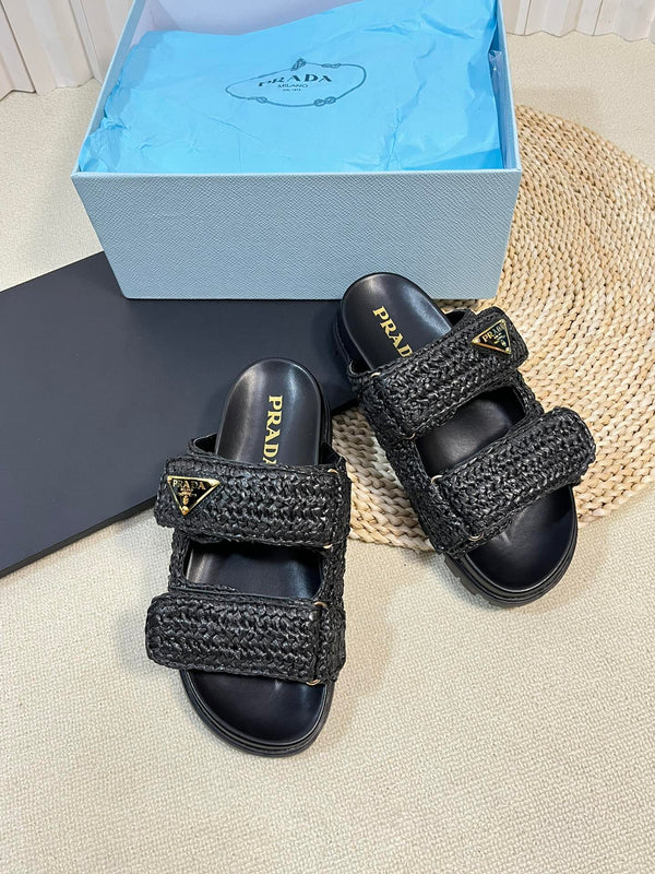 Pra Raffia Cork Slide 40 Nero