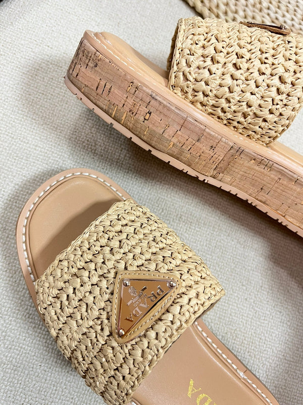 Ciabatte piatte all'uncinetto 40 leggere con suola in sughero beige