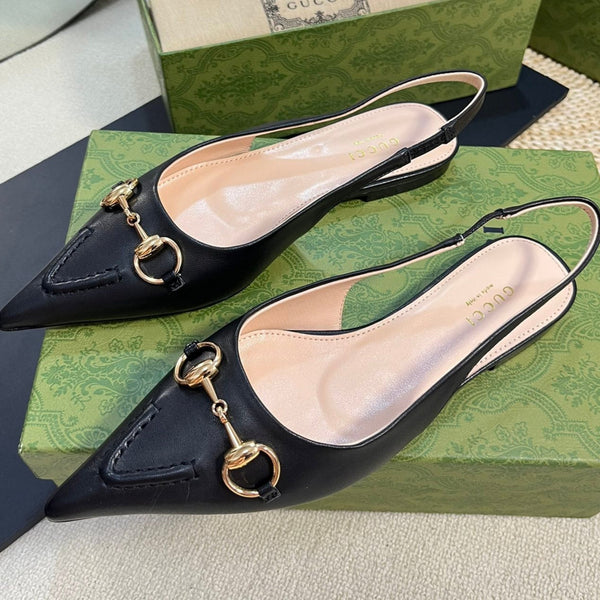 GC Horsebit Slingback Pump 10mm Black Sheepskin 294557