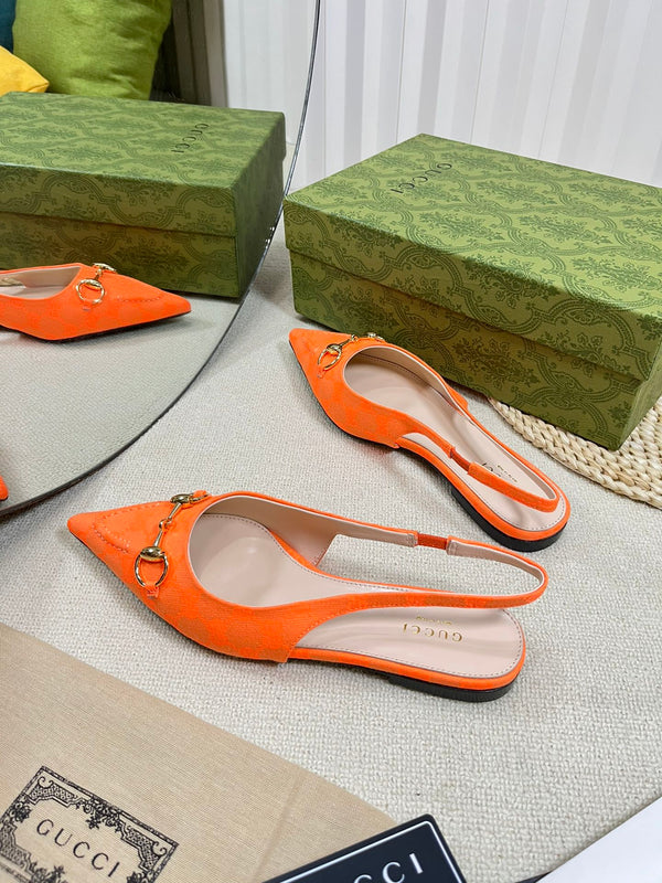 GC Horsebit Slingback Pump 10mm Orange Canvas Sheepskin 294540