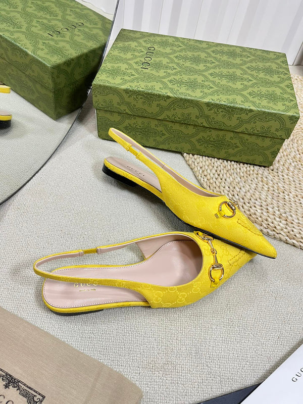 GC Horsebit Slingback Pump 10mm Yellow Canvas Sheepskin 294541