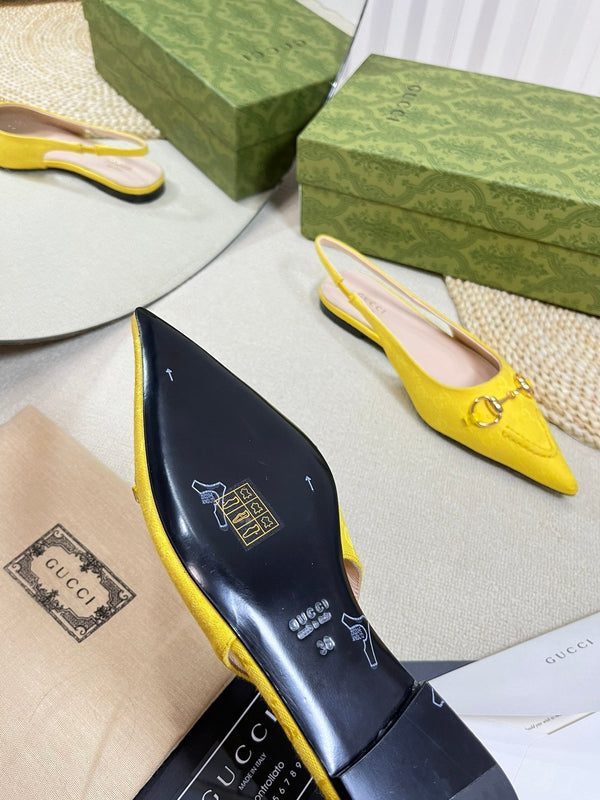GC Horsebit Slingback Pump 10mm Yellow Canvas Sheepskin 294541