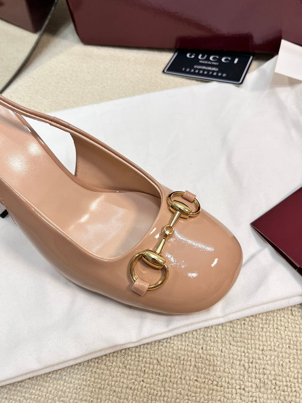 GC Horsebit Slingback con cristallo 95mm Pelle verniciata beige rosa 294597