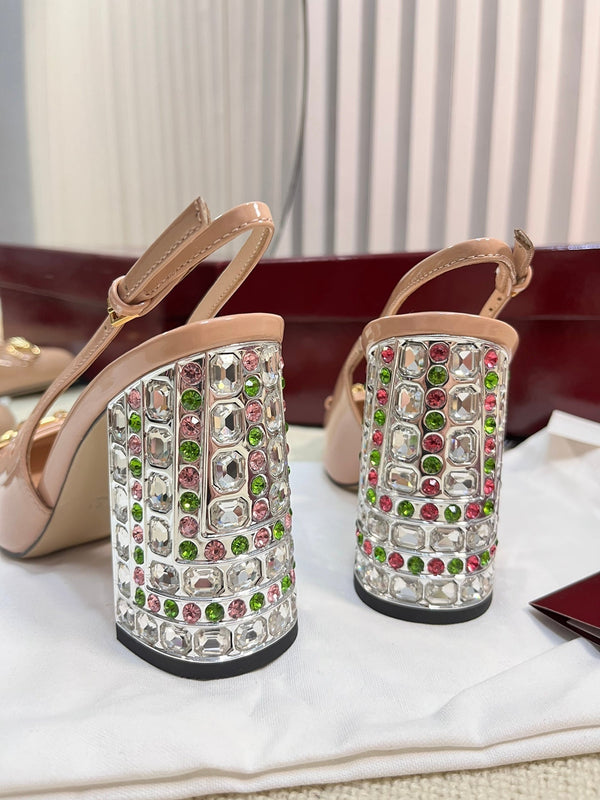 GC Horsebit Slingback con cristallo 95mm Pelle verniciata beige rosa 294597