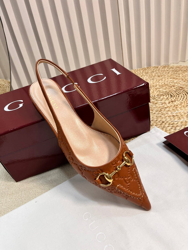 GC Horsebit Slingback Pump 10mm Brown Embossed Sheepskin 294570