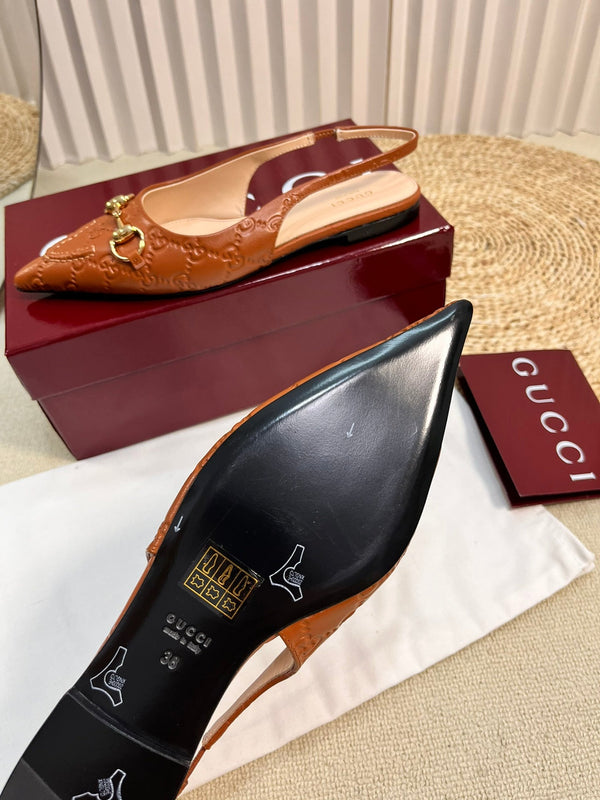 GC Horsebit Slingback Pump 10mm Brown Embossed Sheepskin 294570