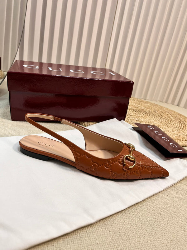 GC Horsebit Slingback Pump 10mm Brown Embossed Sheepskin 294570