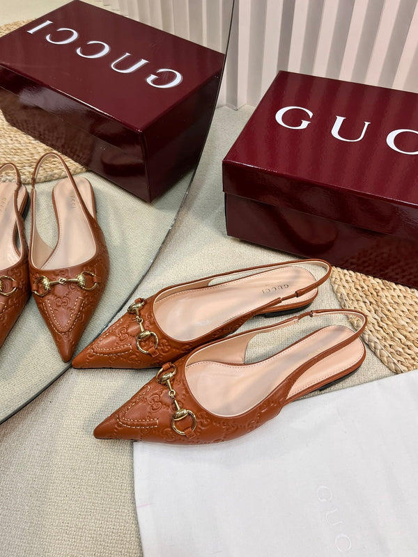 GC Horsebit Slingback Pump 10mm Brown Embossed Sheepskin 294570