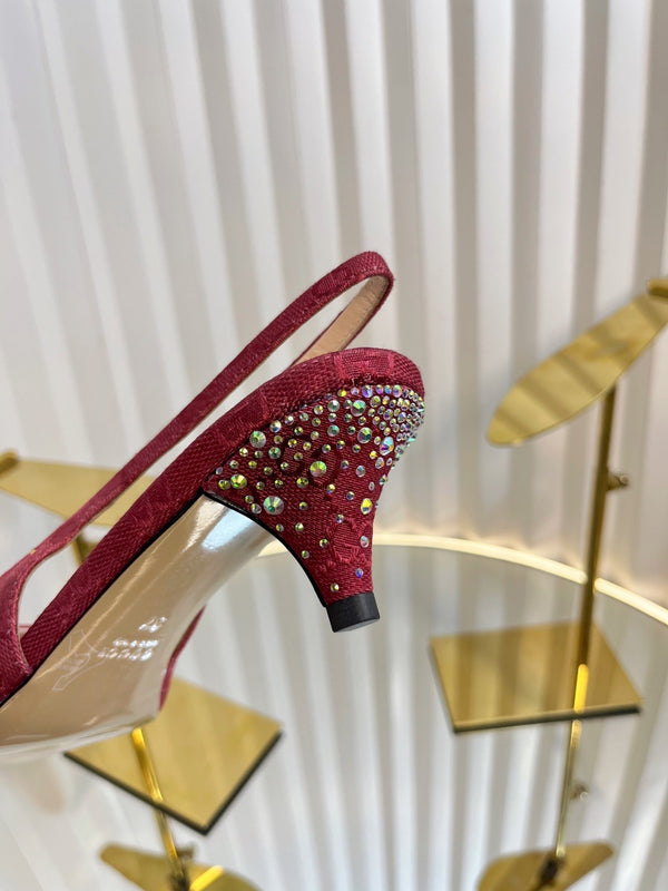 GC Crystal Horsebit Slingback 50mm Red Canvas pelle di agnello 294615