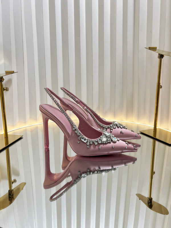 GC 2025 Crystal Embellished High Heels Slingbacks Pink Silk Sheepskin 294524