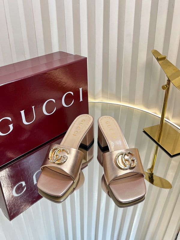 GC 25 Interlocking G Heeled Sandal Nude Patent Leather 294640