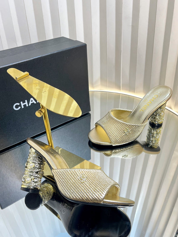 CC 26P Mule Sandals 8cm Gold Leather 767855