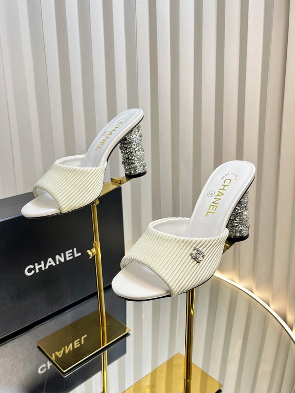 CC 26P Mule Sandals 8cm White Leather 767857