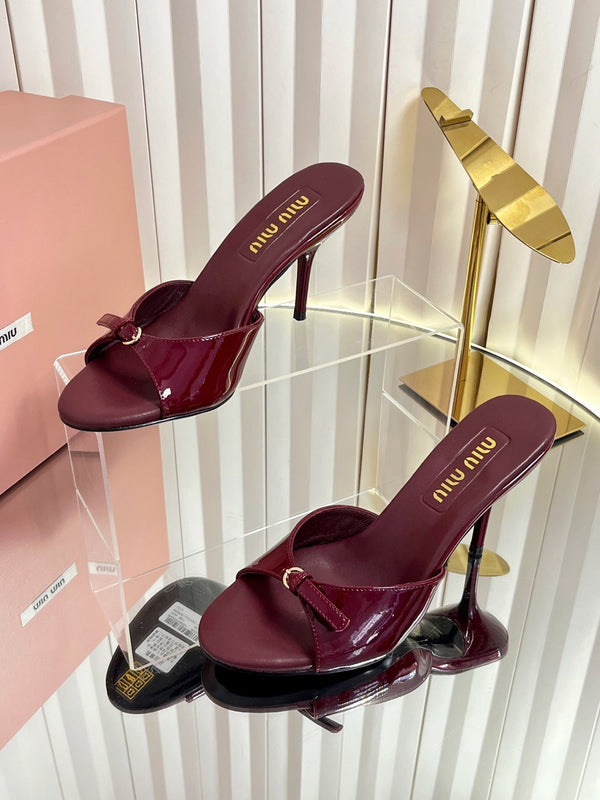 Miu Buckle Mules 75mm Burgundy Patent Leather 880204